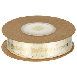 Milisten 10 Yards Happy Birthday Satin Ribbon Polyester Ribbon Decorative Ribbon Gift Ribbon for Party Festival Arts Crafts 1.5cm Beige