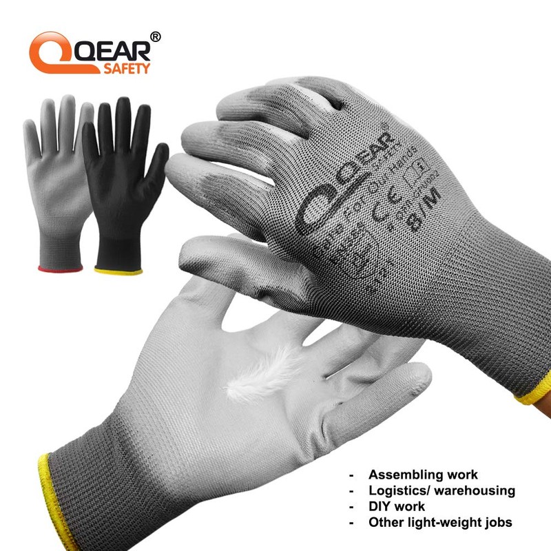 QEARSAFETY 12 Pairs PU Palm Coated Work Safety Gloves, Knitted