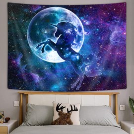 Magical Galaxy Unicorn Wall Tapestry - Psychedelic Space Fantasy Animal Design, Perfect for Boys & Girls Bedroom or Living Room, 60x40IN Blue Purple