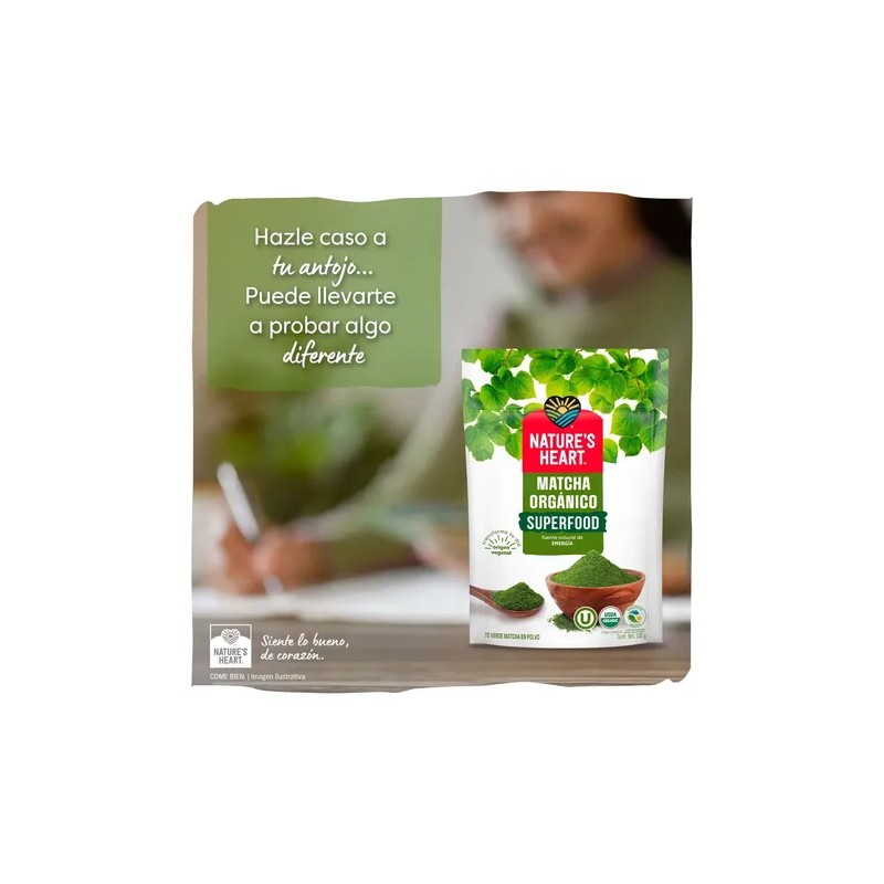 Matcha Orgánico Antioxidante Nature's Heart Superfood Bolsa Resellable de 100g