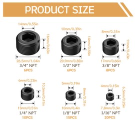 zDwfDc 65PCS 6 Size Black Carbon Steel NPT Pipe Fittings, 1/16" 1/8" 1/4" 3/8" 1/2" 3/4" Pipe Plug Socket Set DD032-65