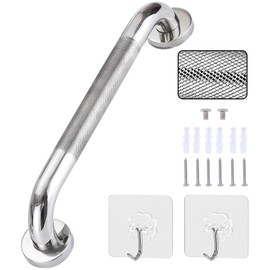 12inch Anti Slip Shower Grab Bar Handle, Chrome Stainless Steel Bathroom Grab Bar, Knurled Bathroom Balance Bar,Safety Hand Rail Support,Handicap Elderly Senior Assist Bath Handle