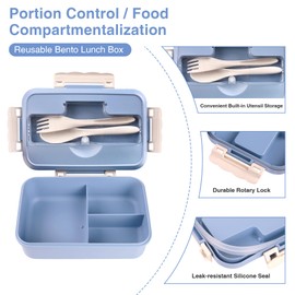 ENVTEK Bento Lunch Box for Men & Adults: Stackable Snack Box Container with Compartments, Portable Salad & Meal Prep Container, Reusable Plastic Lunchbox for Work, School & Travel，Blue