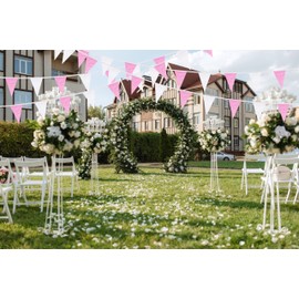 100 Ft Pink White String Flags Pennant Banner Hanging Bunting Flags Blank Banners for Grand Opening,Birthday Party,60 Pack