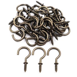 IDEALSV Antique Brass Ceiling Hooks 7/8'' Vintage Bronze Cup Hook Screw-in Light Hooks (40 Pack)