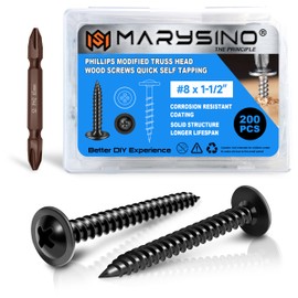 200 Pcs Wood Screws #8 x 1-1/2" Black Phillips Modified Truss Head Deck Screws 1 1/2 inch, Zinc Oxide Self Tapping Small Wood Screws for Household Appliances Furniture Woodworking Outdoor by Marysino