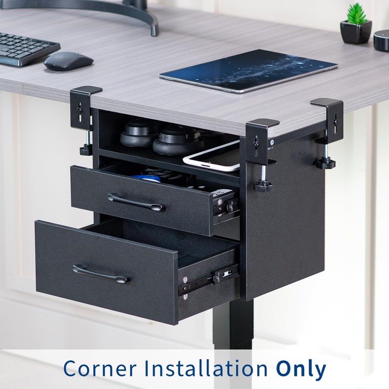 VIVO Corner Clamp-on Under Desk Drawer and Shelf System, Office