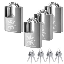 KAWAHA 21/40-4PS High Security Stainless Steel Shrouded Padlock with Stainless Steel Key for Both Indoor and Outdoor use (Heavy Duty, Anti-Rust) (1-9/16 in. (40mm), Keyed Alike - 4 Pack)