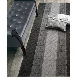 Custom Size Hallway Runner Rug, Slip Resistant, 26 Inch Wide X Your Choice of Length, Meander Anthracite, 26 Inch X 15 feet