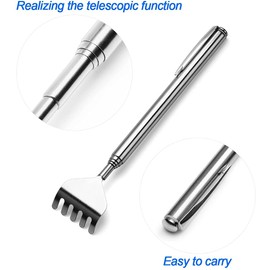 Telescopic Back Scratcher Kit ,Portable Scalp Head Massager & SPA Telescopic Extendable Back Scratcher in Office and Home (Silver)