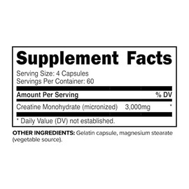 Primaforce Cpsulas de monohidrato de creatina, 240 cpsulas, 3,000 mg por porcin, sin gluten y sin OMG                                                 