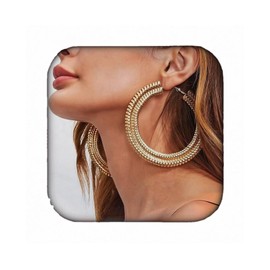 RELOVET Extra Large Chunky Cuban Hoop Earrings Geometric Double Layered Round Loop Earrings for Women Prom Party Festival Jewelry (80mm silver)