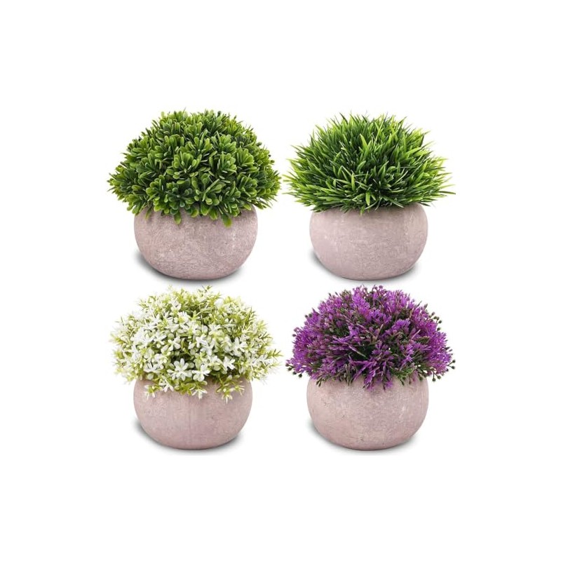 4 Macetas de Plantas Artificiales Decorativas Hogar,Pequeños Arbustos Artificiales de