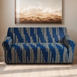 Ausing Sofa Cover Fashion Patterned Couch Slipcover Stretch Washable Printed Elastic Furniture Protector for Living Room(Blue Streak,2 Seater/Loveseat)