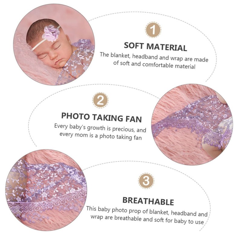 CAXUSD 3pcs Photography Props Memory Photo Blanket Wrap Headband for