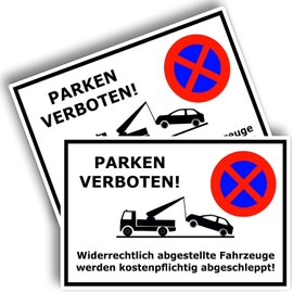 Pack of 2 – Parking Prohibited Sign – Clear Sign for Parking Prohibition – No Parking – Legally Parked Vehicles – (20 x 30 cm - 3 mm)
