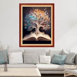 Joyhoor Cross Stitch Kits for Beginners Stamped Cross-Stitch Supplies Needlework preprint Embroidery Kits for Adults DIY Needlepoint Kits Embroidery Patterns 11CT-Tree Book 16x20 inchs