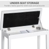 White Faux Leather Cushion Button Tufted Wooden Duet Seat Storage