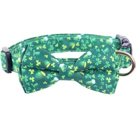 St.Patrick's Day Dog Collar with Removable Cute Bow Tie Lucky Clover Shamrock Adjustable Pet Collars Medium