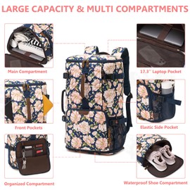 G-FAVOR Travel Backpack for Women, 40L Rucksack Convertible Duffel Bag Carry On Backpack Fit for 17.3 Inch Laptop Bag (Floral)