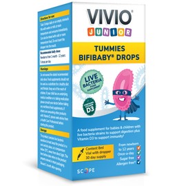 Vivio Junior Tummies Bifibaby Drops - A Probiotic & Vitamin D3 Supplement for Babies & Children with Live Bacteria Strains to Support Gut Health and Immunity - 30 Day Supply