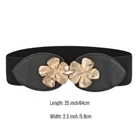 Ayliss Women Elastic Belt Metal Buckle Retro Stretch Skinny Ladies Waist Belt Cinch Thin Belt for Dress (Black #1)