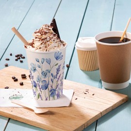 BIOZOYG Pack of 50 300 ml / 12 oz Printed Paper Cups 'Violet & Lavender' Diameter 90 mm | Environmentally Friendly, Recyclable & Summery | Coffee Cups to Go