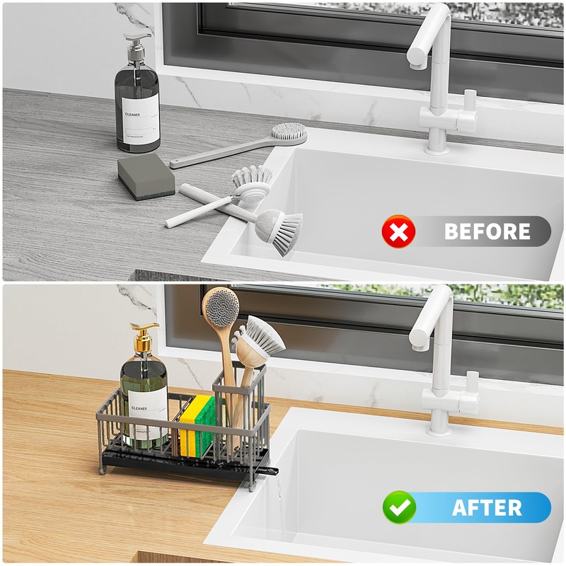 Cisily Sponge Holder for Kitchen Sink, Sink Caddy Organizer with