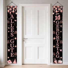 10th Birthday Decoration Banner Girls Rose Gold - 2 Pieces 10th Birthday Decoration Happy Birthday Door Banner 180 x 30 cm, Fabric Door Decoration Birthday Banner for 10th Birthday Party