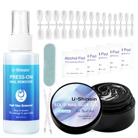 U-Shinein Solid Nail Glue Gel with Nail Tips,60ML Nail Glue Remover for Press On Nails, Easy Remove Solid Nail Glue Gel On Fake Nail Tips, Not for Gel-base Glue or Gel Nail Polish
