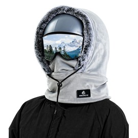 Gisdanchz Overhelmet Balaclava Winter Hat with Scarf Ski Mask Balaclava Fleece Neck Tube for Men Women, lightgrey
