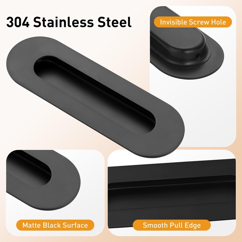 Malimali 6 Inch Oval Black Pocket Door Pull, Stainless Steel