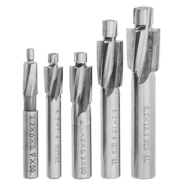 ZDSFSD 5Pcs HSS Counterbore End Mill M3-M8 Pilot Slotting Tool