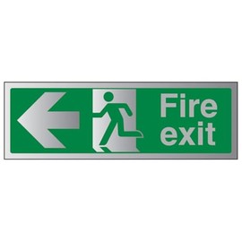 V Safety Fire Exit-Fire Exit Arrow Left Sign - 300 mm x 100 mm - 3 mm Brushed Alu Comp Safety Sign