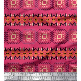 Soimoi Pink Poly Crepe Fabric Geometric African Print Fabric by Yard 42 Inch Wide