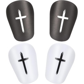 WADY Black and White Cross Protective Soccer Shin Pads Mini Football Pads, 4Pcs Small Guards,Black Guards (S)
