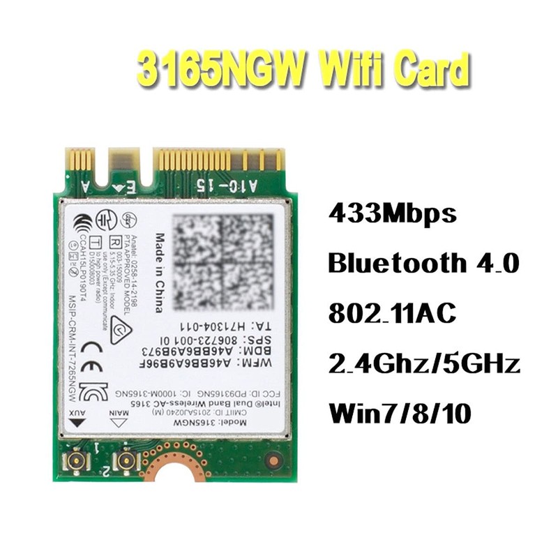 Cablecc Dual Band 2.4G 5Ghz 433Mbps 3165AC NGFF 802.11AC WiFi