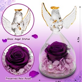 LURLIN Birthday Rose Gifts for Women, Preserved Flowers & LED Angel Figurines for Mom, Grandma, Wife, Friend, Teacher, Nurse & Anniversary Day Girls