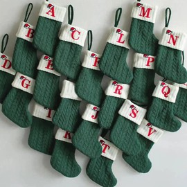 Christmas Stocking – Green A-Z Letter Hanging Christmas Stockings, Christmas Decor