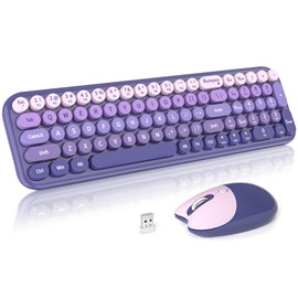 Dilter Wireless Keyboard and Mouse Combo, Portable Retro Keyboard with Compact Size, 2 in 1 USB Connected Mouse for Windows 7/8/10, Laptop, Desktop, PC, Computer (Purple)