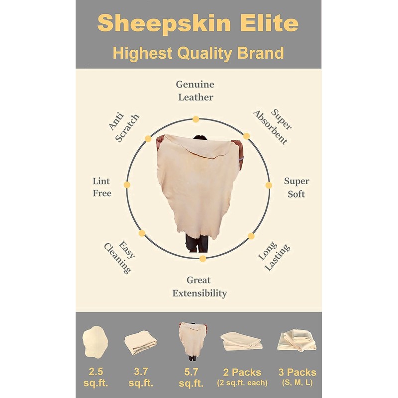 SHEEPSKIN ELITE Chamois Car Drying Towel XL Mega Size (5.7-6.2