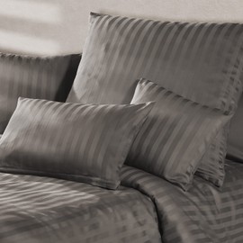 Pure Label Damask Mako Satin Pillowcase, Striped, Taupe, 50 x 50 cm, 100% Cotton, Incredibly Soft, Decorative, Matches Our Bed Linen Sets