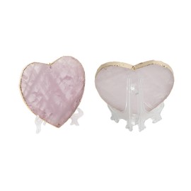 AMOYSTONE Large Heart Stone Rose Quartz Healing Crystals Birthday Gifts for Women, Natural Reiki Meditation Pink Crystal Gilded Edge Heart Shaped 3.5-4"/pc with Plastic Bracket