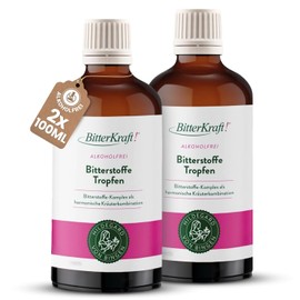 BitterKraft! Original Organic Bitter Drops Alcohol-Free 2 x 100 ml - According to Hildegard von Bingen - 9 Exquisite Bitter Herbs - Digestive - High Dose - 100% Natural - Vegan - Made in Germany