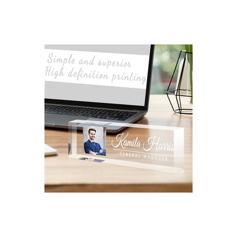 Placa de nombre de escritorio personalizada, placa de acrílico grabada