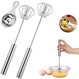 PACIOCEAN Push Whisk,Hand Push Egg Beater Mixers, 2 Stainless Whisks in 10" and 14" Sizes, Perfect for Blending, Whisking, Beating, Stirrin