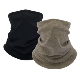 2 Pack Winter Neck Gaiter Warmer for Women Men Soft Fleece Neck Warmers Windproof Warm Face Cover Mask Scarf for Cold Weather Skiing Cycling(Black+Khaki)