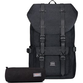 KAUKKO Women's Men's Students Backpack 17 Inch Backpack for 15 Inch Notebook Casual Daypacks Student Bag for Hiking 47 cm, 22.4 L Ep5 Leinen, (black (2pcs))