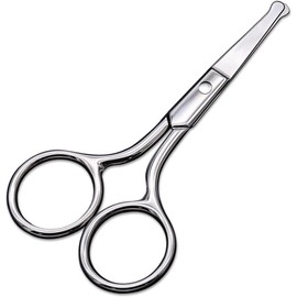 AsonTao Tijeras para pelos de nariz con punta redonda pequeña, tijeras profesionales para aseo de cejas, nariz y orejas, acero inoxidable plateado