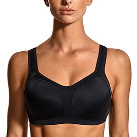 SYROKAN Women's Sports Bra Large Breasts Strong Hold Underwired Bra Padded for Fitness Running Jogging Yoga, black